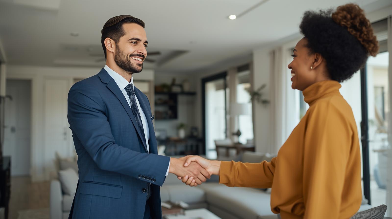 Agent and customer shaking hands.